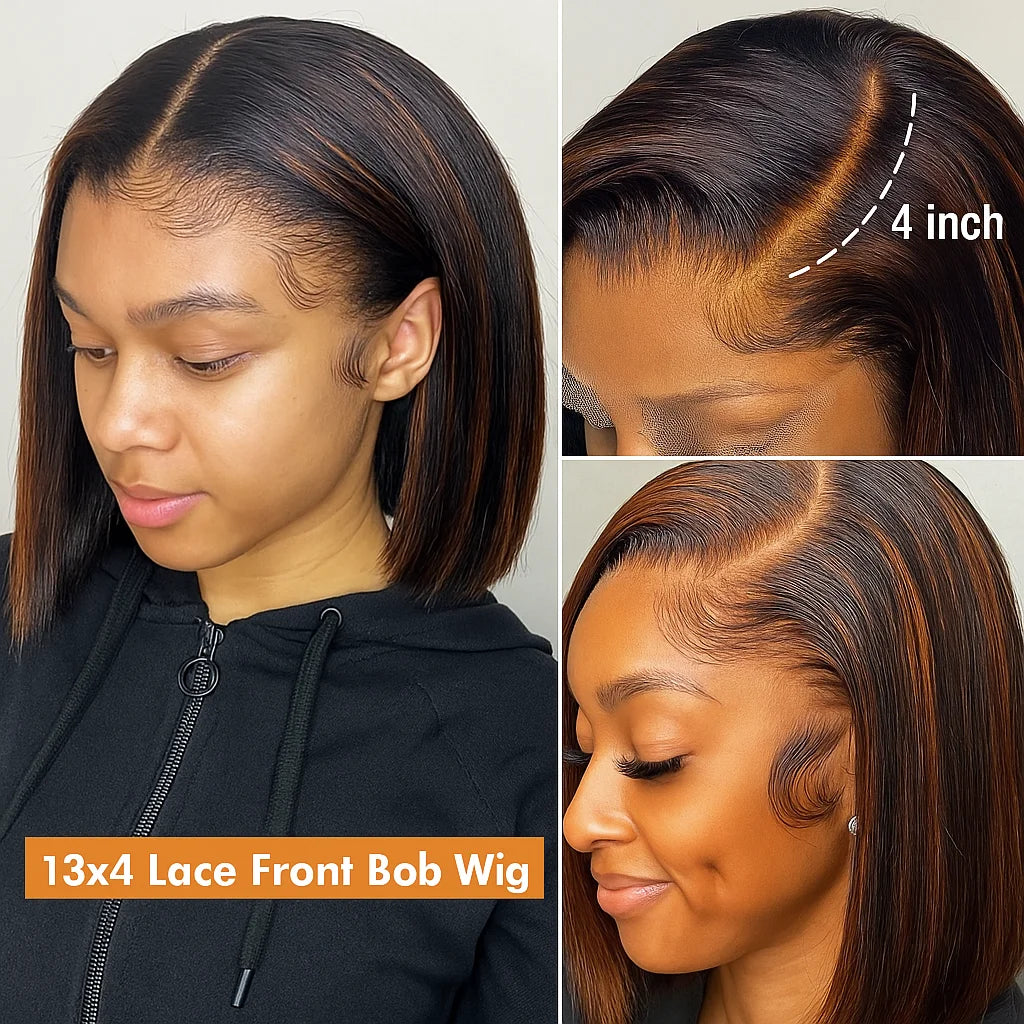 Highlight Colored 13x4 Lace Frontal Wig Silky Straight Human Hair Style Wigs Front Short Bob Wigs Pre Cut Glueless Straight Bob Wigs