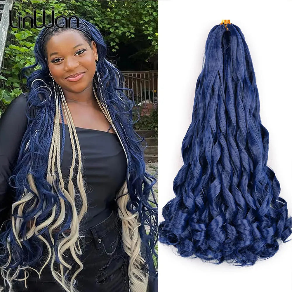 French Curly Braiding Hair Wigs 22Inch Synthetic Curly Braiding Wig Hair Pre Stretched Loose Wavy Curl Braiding Hair Accessories and Extensions For Women
