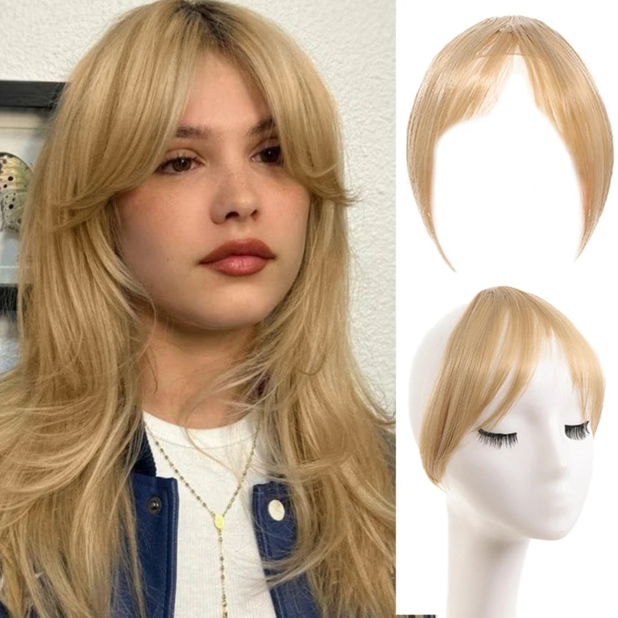 Synthetic Clip in Wigs Hair Bangs Wig Wispy Side-swept Bangs Hair Clip Fake Bang Fringe with Temples Hairpiece for Women Wig Daily Use