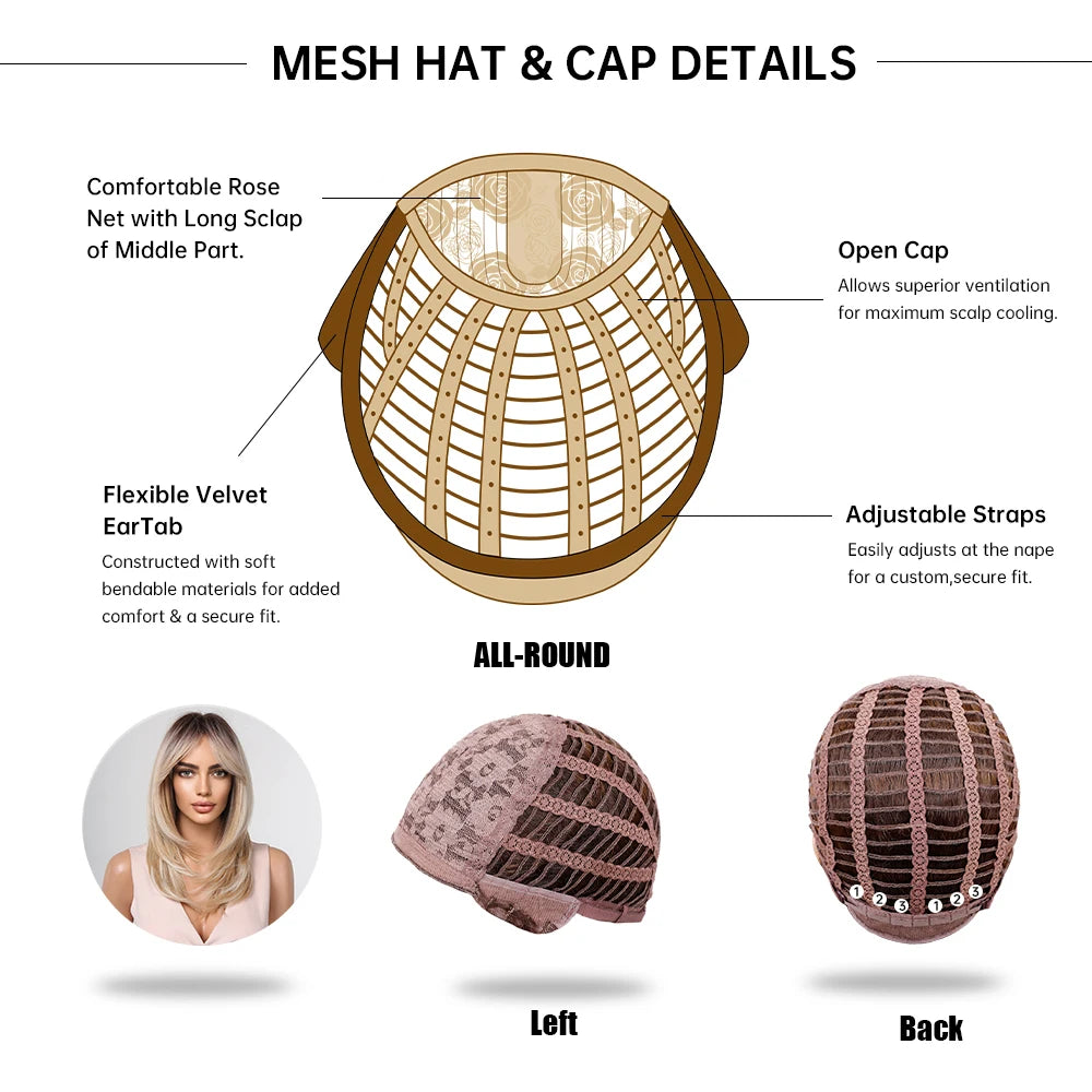 ALAN EATON Long Blonde Wig for Women Synthetic Hair Wigs with Fringe Ombre Color with Dark Roots Layered We Heat Resistant Hair Style