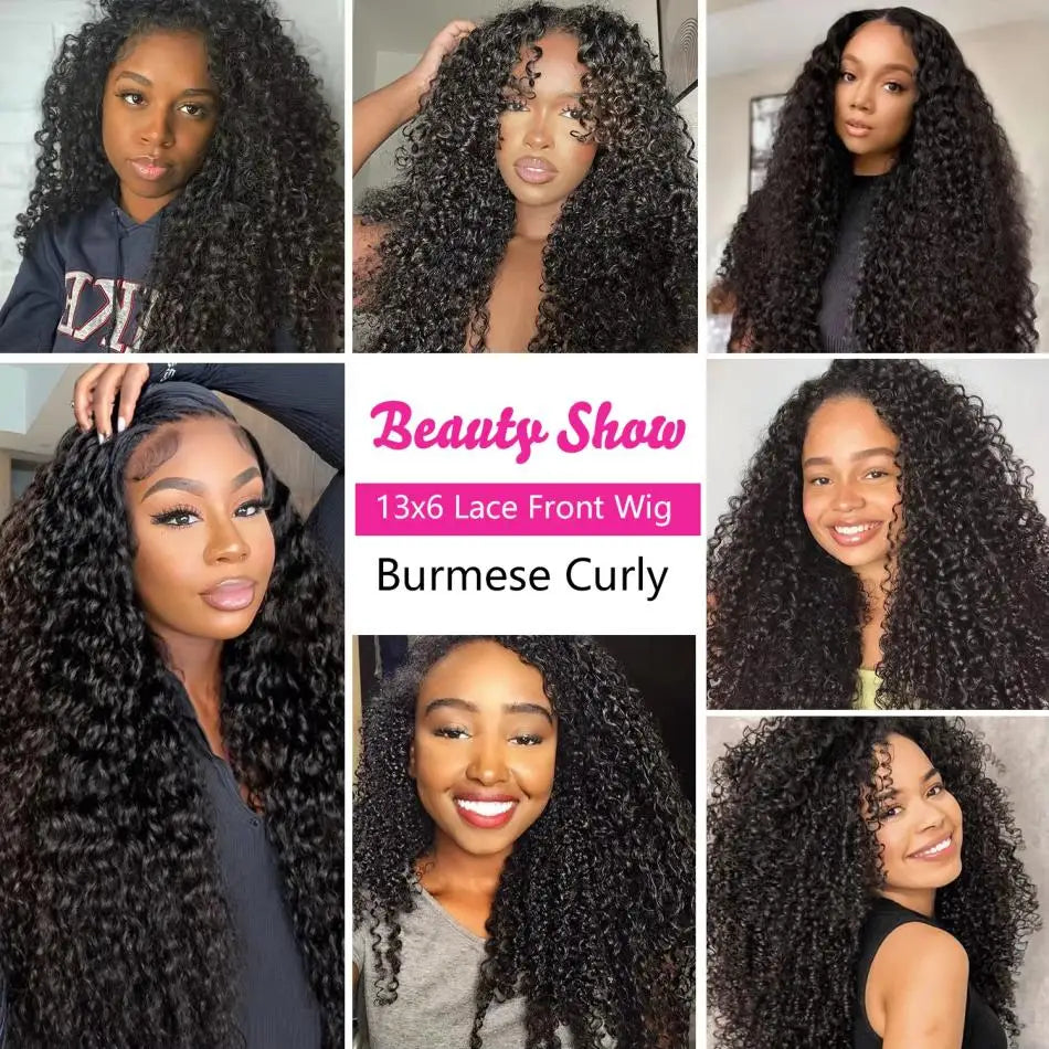 Deep Wave Burmese Curly Wigs Human Hair Style Lace Frontal Wigs for Women 13x4 13x6 Curly HD Lace Front PrePlucked Wigs with Spiral End