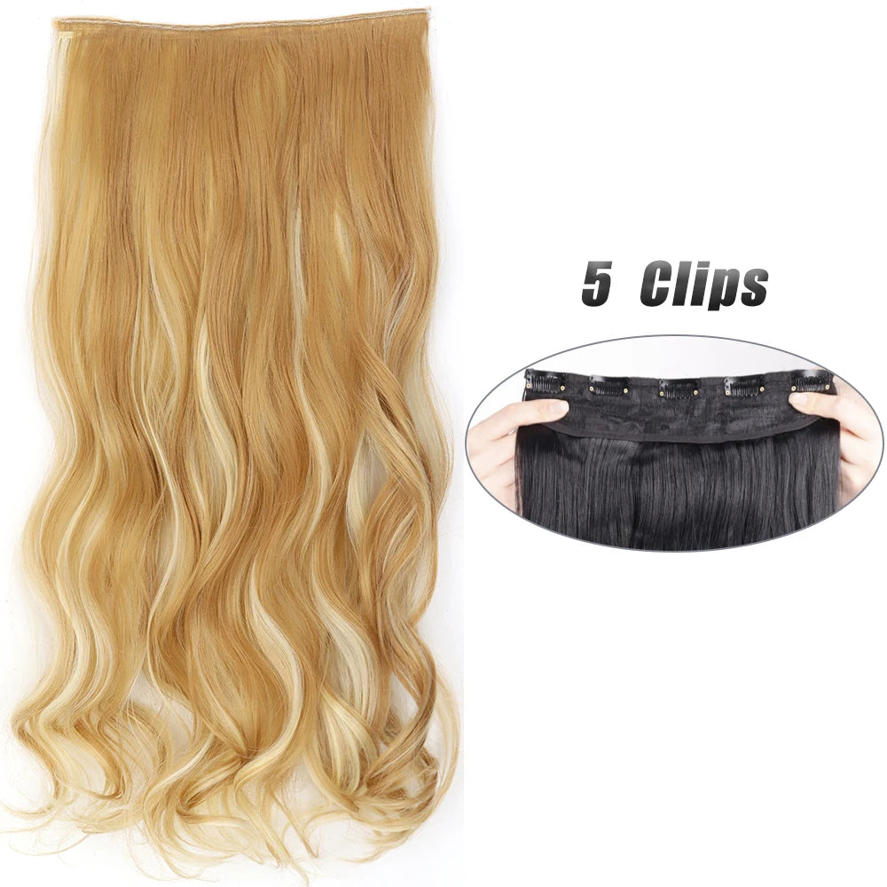 Synthetic Wig 5 Clip In Hair Accessories and Extensions Long Straight Wigs Hair Style Hairpiece Black Brown Blonde 80CM Natural Fake Hair For Women