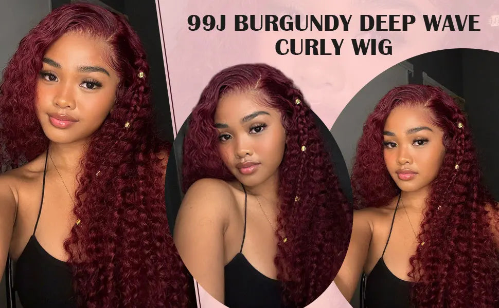 30 Inch Burgundy 99 Deep Wave Frontal Wig Colored Curly Human Hair Wigs 250% Density 13x4 13x6 HD Lace Frontal Human Hair Style Wigs