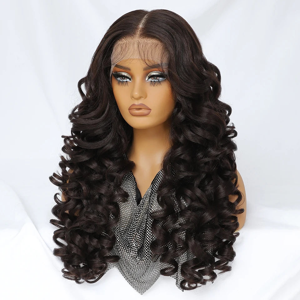 Latisha HD Synthetic Lace Front Wigs Curly Pre Plucked Lace Frontal Wig with Bangs for Women Highlight with Babyhair 24Inch Wigs