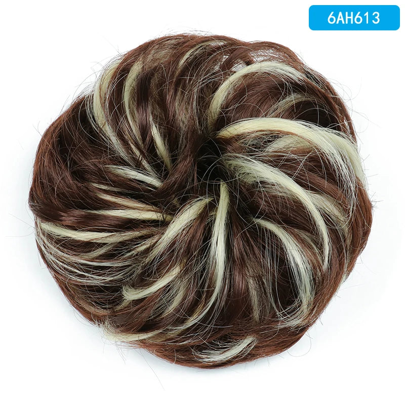 AZQUEEN Messy Bun Hair Extension Synthetic Elastic Band Curly Wave Chignon Scrunchies Donut Updo Hairpiece For Women