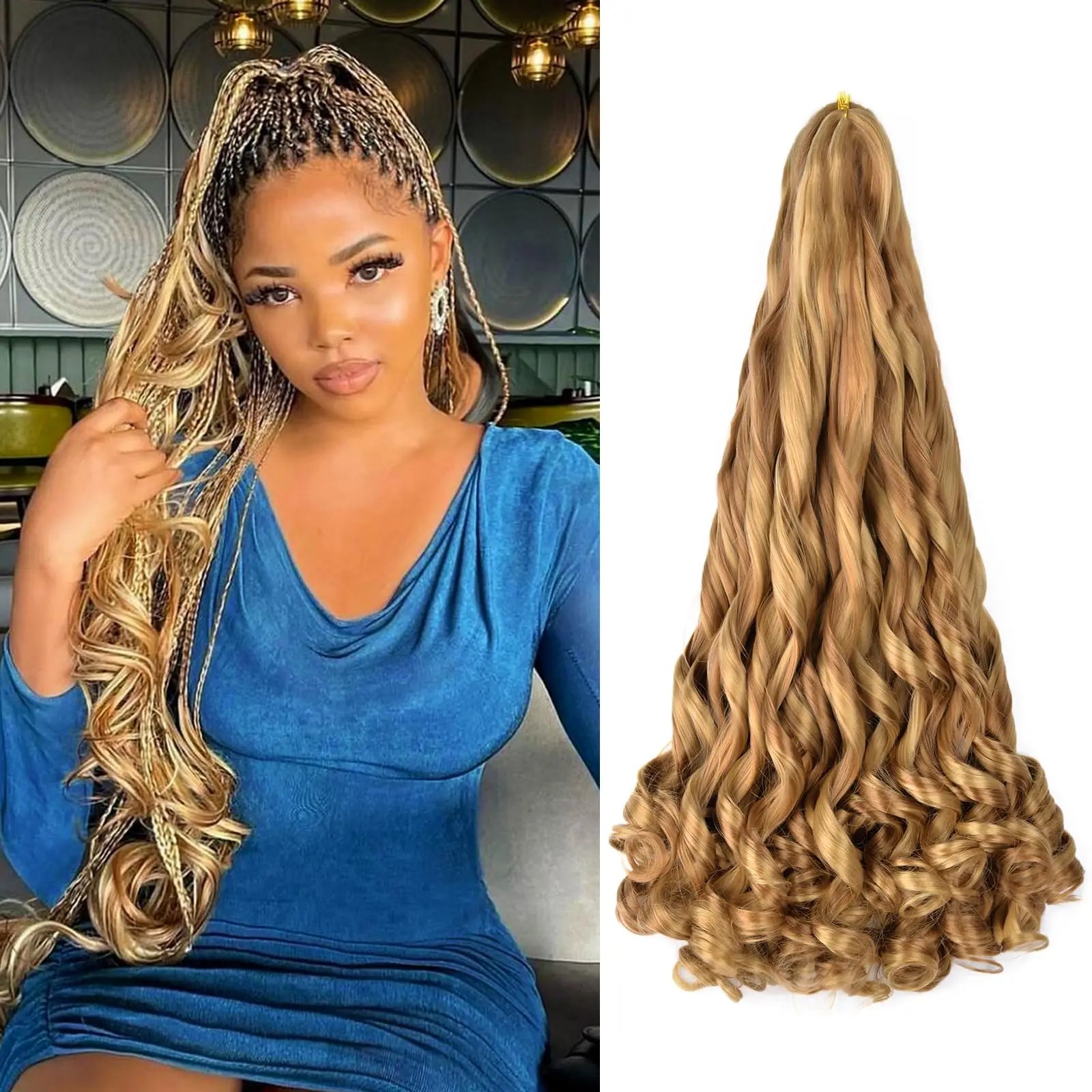 French Curly Braiding Hair Wigs 22Inch Synthetic Curly Braiding Wig Hair Pre Stretched Loose Wavy Curl Braiding Hair Accessories and Extensions For Women