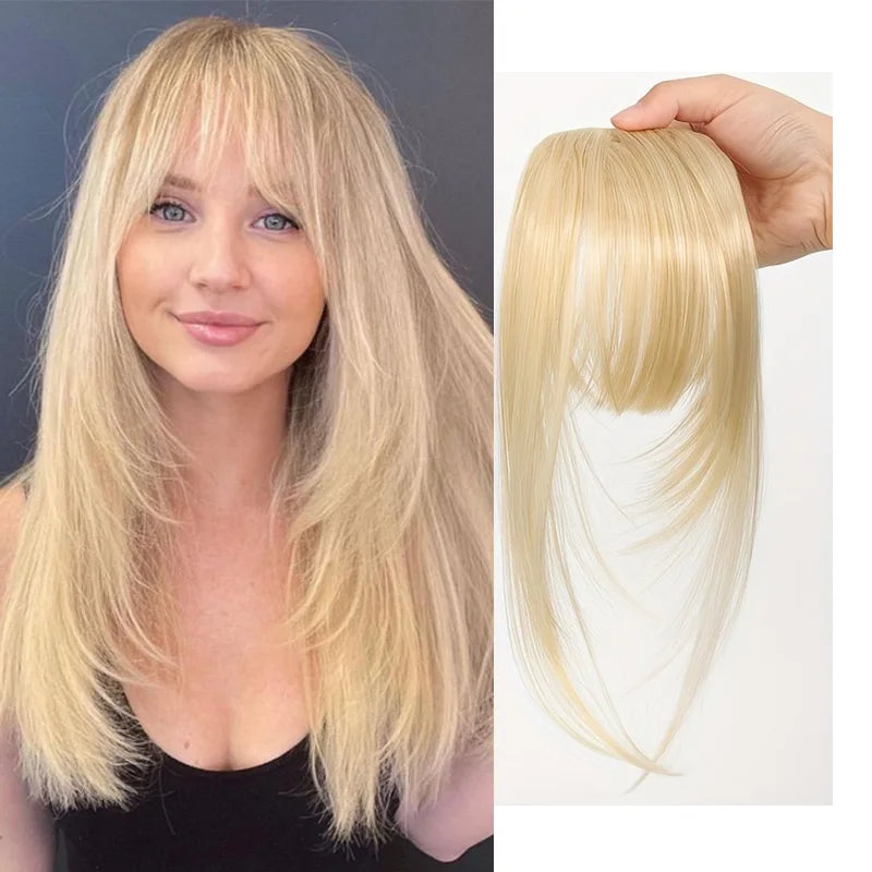 Synthetic Wigs Hair Clip-In Bangs Cut Wispy Fringe with Sideburns Dark Brown Natural Look for Women Wig Daily Party Wear