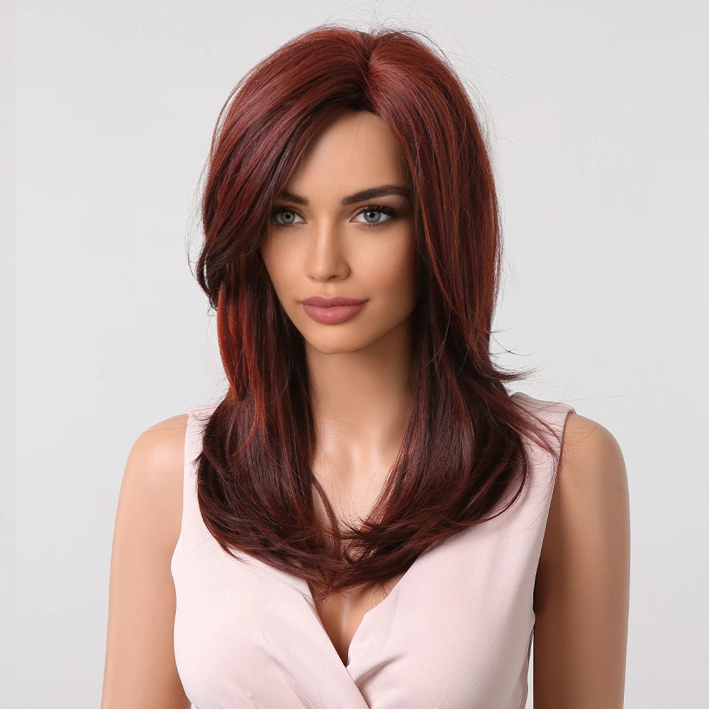 ALAN EATON Layered Synthetic Wig with Bangs Straight Short Highlights Blonde Hair Wigs with for Women Daily Use