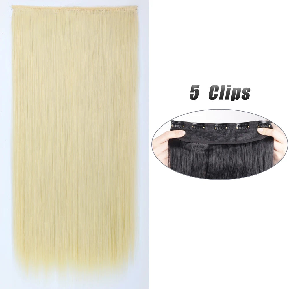 Synthetic Wig 5 Clip In Hair Accessories and Extensions Long Straight Wigs Hair Style Hairpiece Black Brown Blonde 80CM Natural Fake Hair For Women