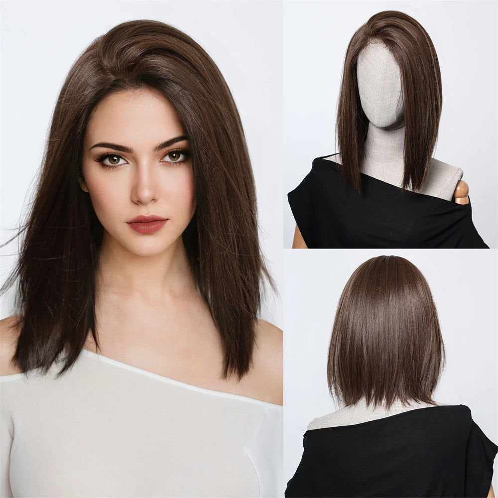 13 * 6 large lace wig, gradient white gold bob, linen shoulder length short hair wigs, suitable for everyday women