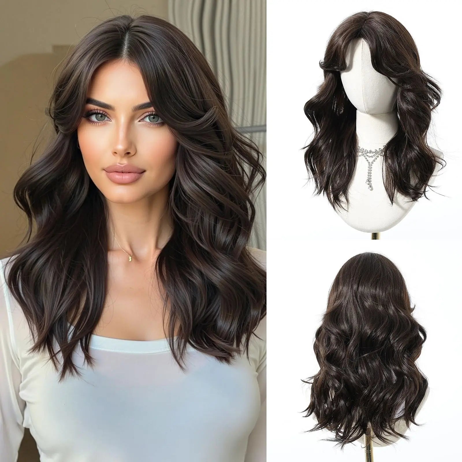Golden Blonde Mixed Synthetic Wig Dark Root Wavy Hair With Side Bangs for Women Daily Party Cosplay wig Heat Resistant Fiber