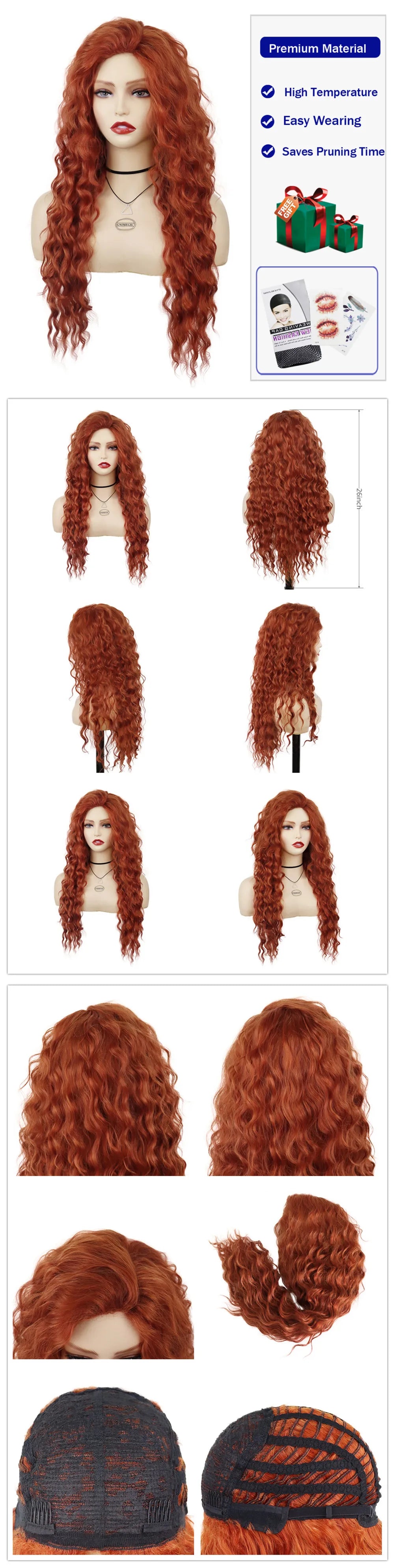 Womens Wig Long Synthetic Hair Ombre Blonde Curly Hair Wigs Female Natural Wavy Drag Queen Regular Wig 80s Gradient Hair Style Wigs for Student