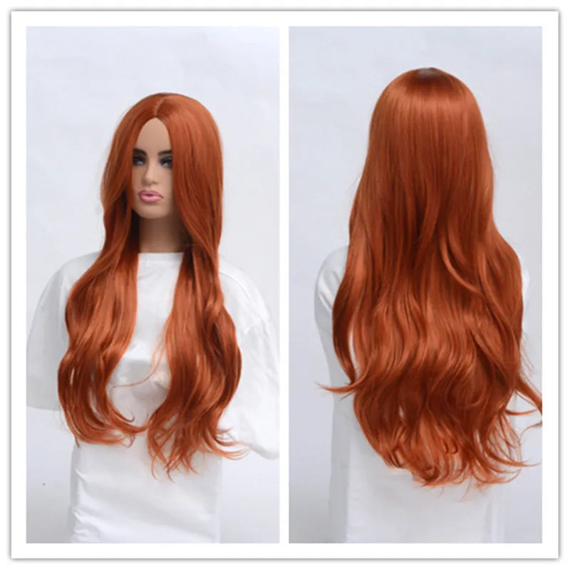 SuQ Synthetic Wig Women's  Copper Red Hair Wigs Synthetic Natural Cosplay Party Long Wave Middle Part Heat Resistant Daily Use Women