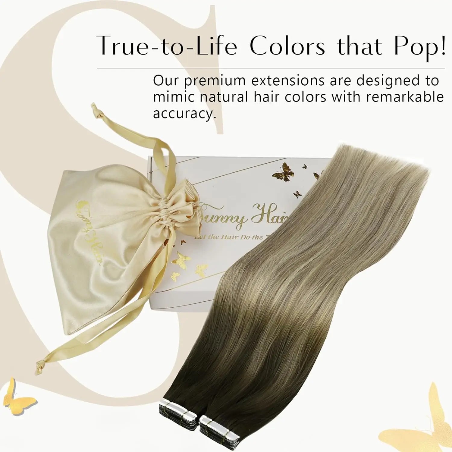 [NEW]VeSunny Tape In Hair Extensions and Accessories Human Hair Wigs Real Natural Hair Balayage Color #4-14-60 Skin Weft Straight Seamless Wig