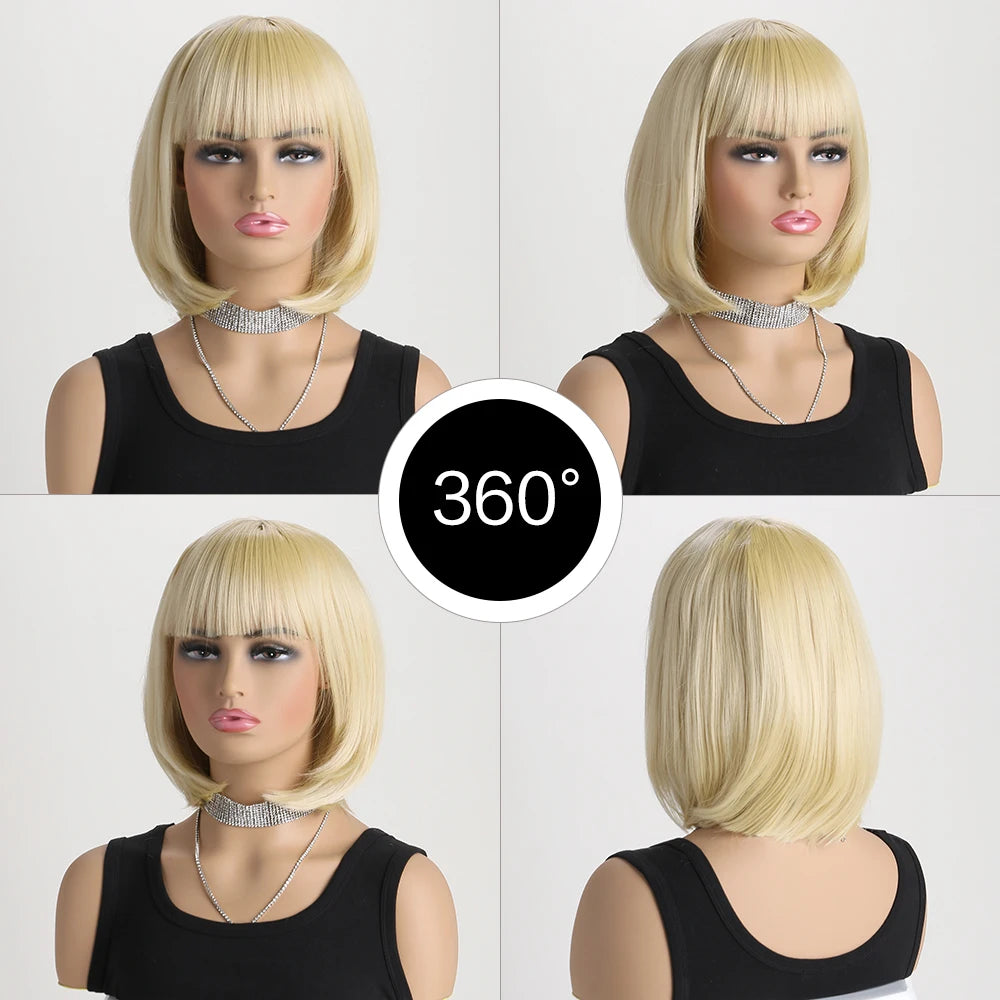 Heat Resistant Short Bob Wig with Bangs for Women Hair Wigs Perfect for Halloween Birthday Costume Party Or Daily Use, Hair Style