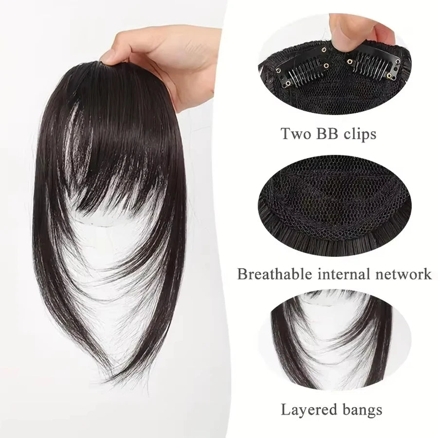 Women's Straight Synthetic Wigs Hair Extensions with Layered Bangs Side-Swept Bangs Natural-Looking Wig Hairpiece for Versatile Styling