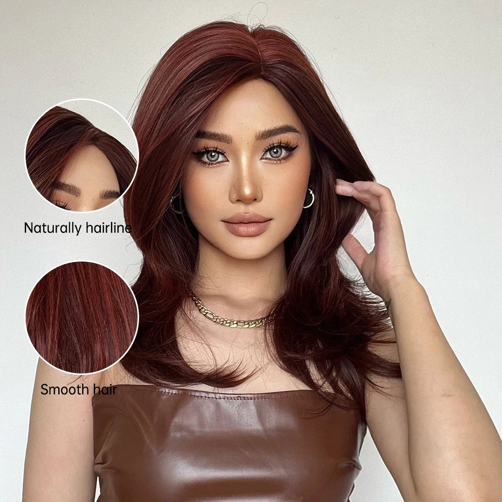 ELEMENT Synthetic Wig Medium Wavy Hair Brown Mixed Blonde Wigs for Women Daily Party Cool Heat Resistant Breathable Headband, Hair style
