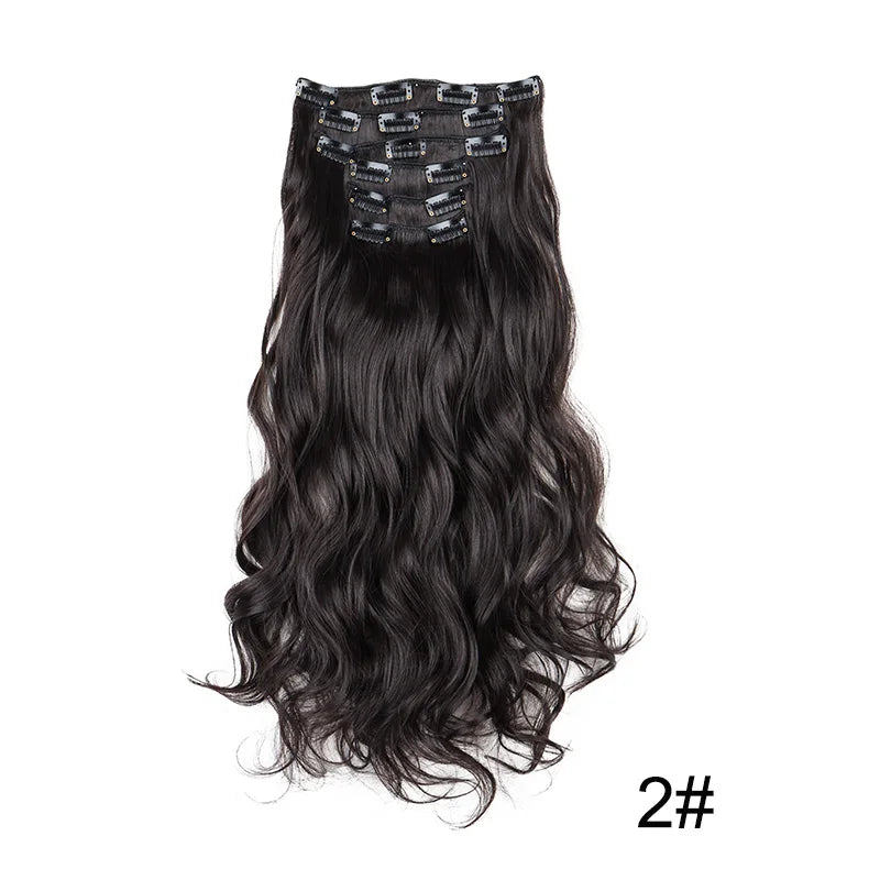 Wig Synthetic 24Inch 16Clips Long Curly Wigs Hair and Accessories Extension Heat Resistant Hair Extension Clips In Ombre Black Brown Blond Women