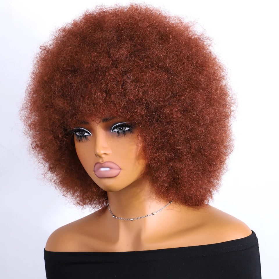 Sleek Brown Colored Human Hair Style Wigs For Women 14 Inch Wigs Short Afro Kinky Bulk Wigs 100% Real Brazilian Natural Real Wigs
