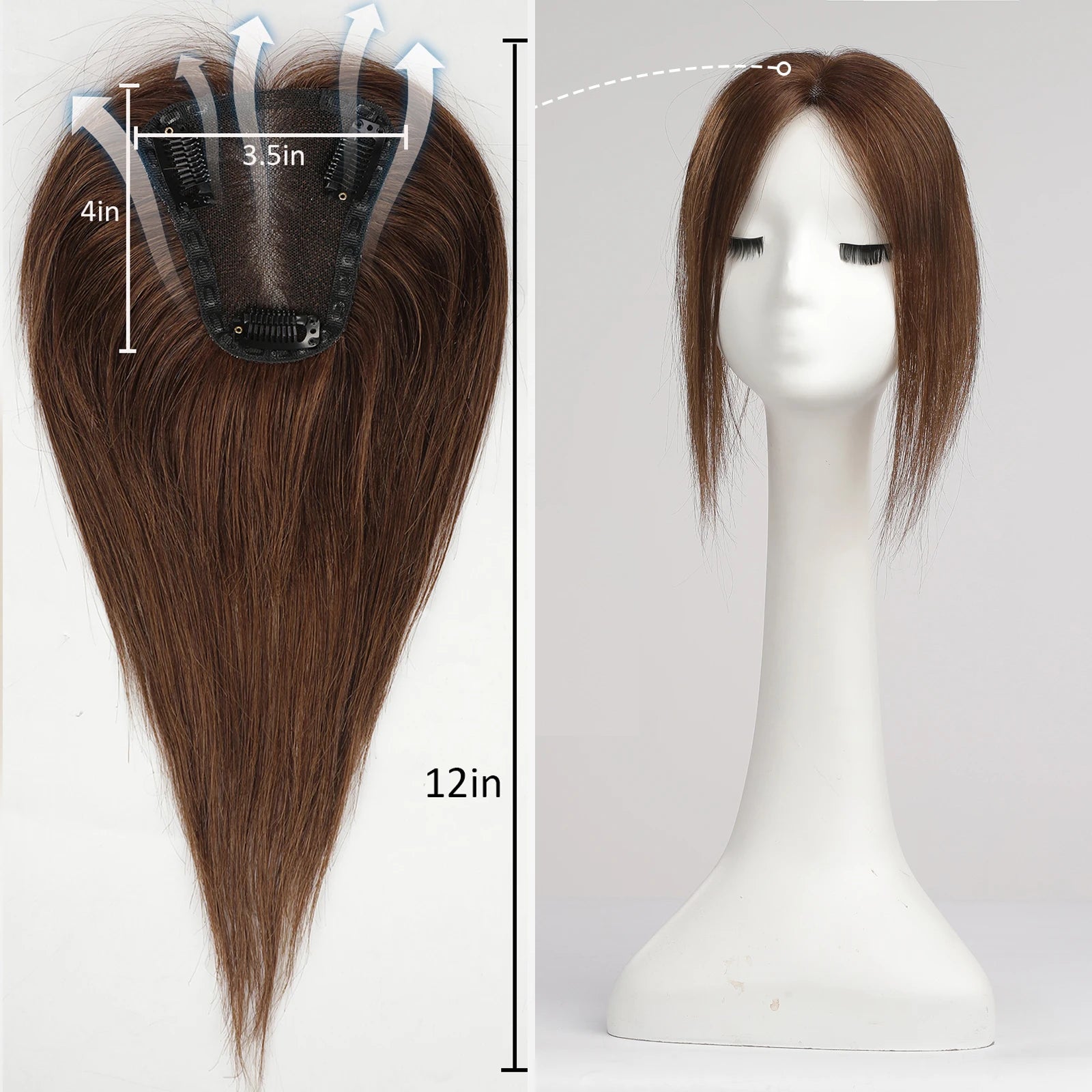 Blonde Ombre 100% Remy Human Hair Toppers Clips In Hair Lace Base Topper Hairpieces for Women Hair Extensions 12 Inch Straight