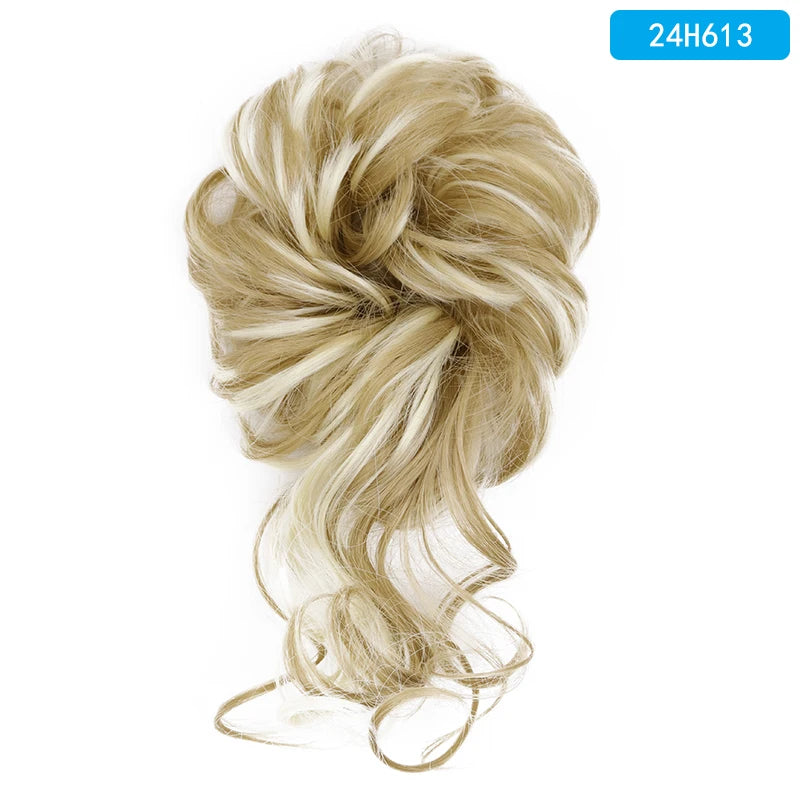 AZQUEEN Messy Bun Hair Extension Synthetic Elastic Band Curly Wave Chignon Scrunchies Donut Updo Hairpiece For Women