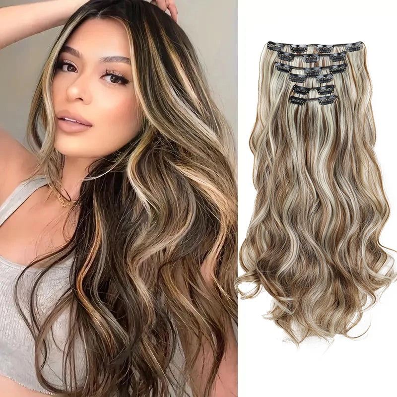 WIGSIN 24Inch Synthetic  Long Wavy Curly Clip-In Hair Extensions Hairpieces Daily Hair Accessories and Extension Women
