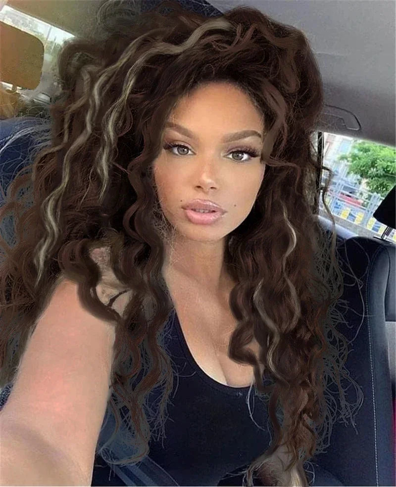 Womens Wig Long Synthetic Hair Ombre Blonde Curly Hair Wigs Female Natural Wavy Drag Queen Regular Wig 80s Gradient Hair Style Wigs for Student