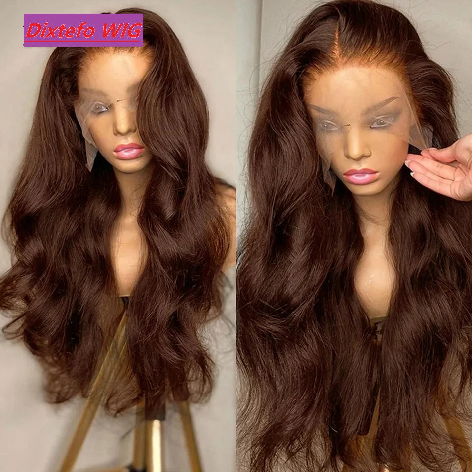 220Density HD Chocolate Brown 13x4 Body Wave Lace Front Wig Brazilian 13x6 Lace Frontal Wigs For Women 100% Remy Human Hair Wig