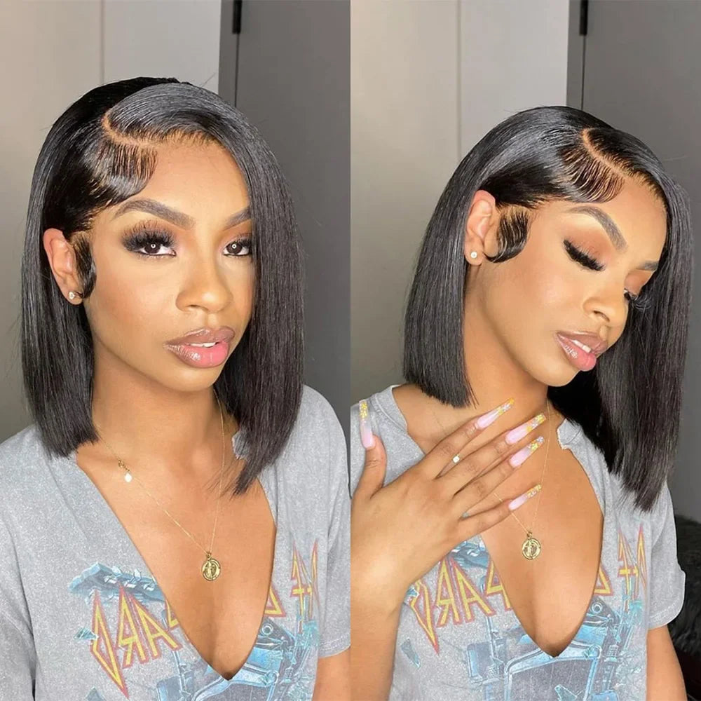 200% Density 13x4 Short Wig Bob Straight Brazilian Remy Hair Wigs HD Transparent Lace Full Lace Frontal Hair Style 4x4 5x5 Closure Wig 2x6 Lace
