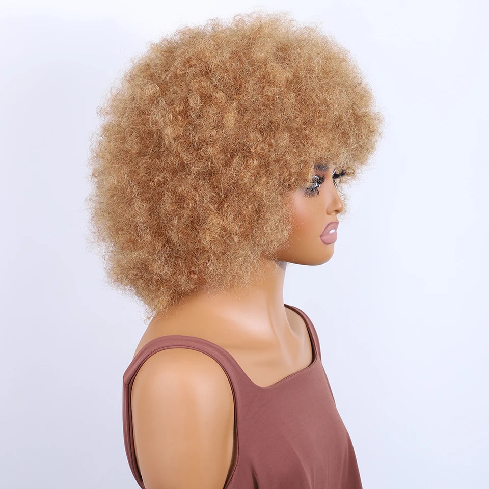 Sleek Brown Colored Human Hair Style Wigs For Women 14 Inch Wigs Short Afro Kinky Bulk Wigs 100% Real Brazilian Natural Real Wigs