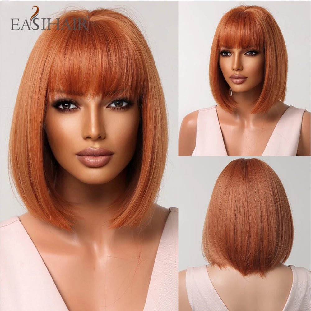 EASIHAIR Synthetic Bob Wig with Bang Short Straight Light Blonde Beige Natural Wigs Hair for Women Daily Cosplay Heat Resistant
