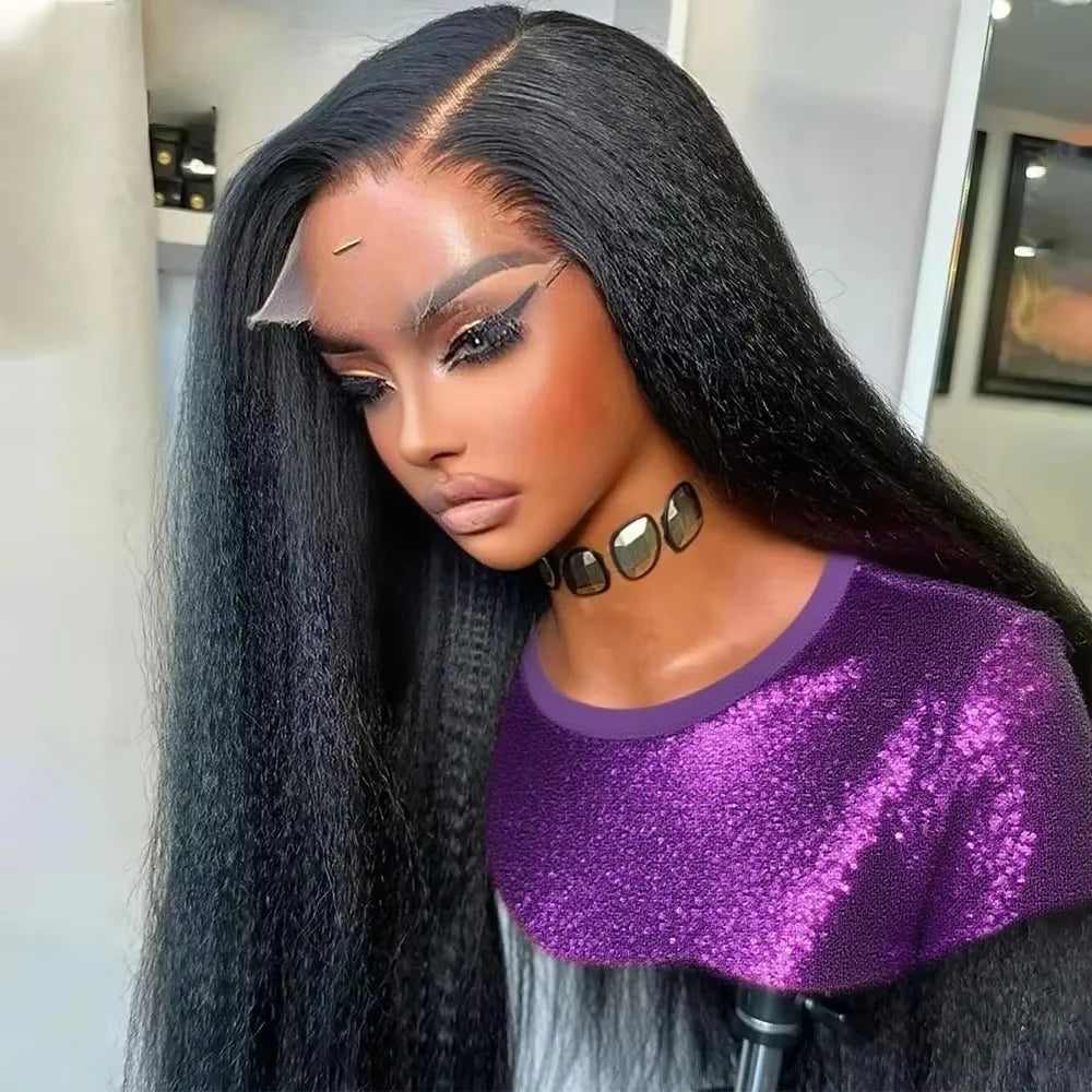 Pre Cut No Glue Glueless Wig Wear to Go Kinky Straight 13x6 360 HD Lace Frontal Wigs Yaki Straight 100% Human Wigs Hair