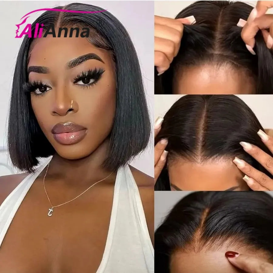 Straight Glueless Wig Human Hair Ready To Wear Short Bob Wigs Hair For Women Transparent Pre Cut 4x4 Human Hair Wigs Bleached Knots