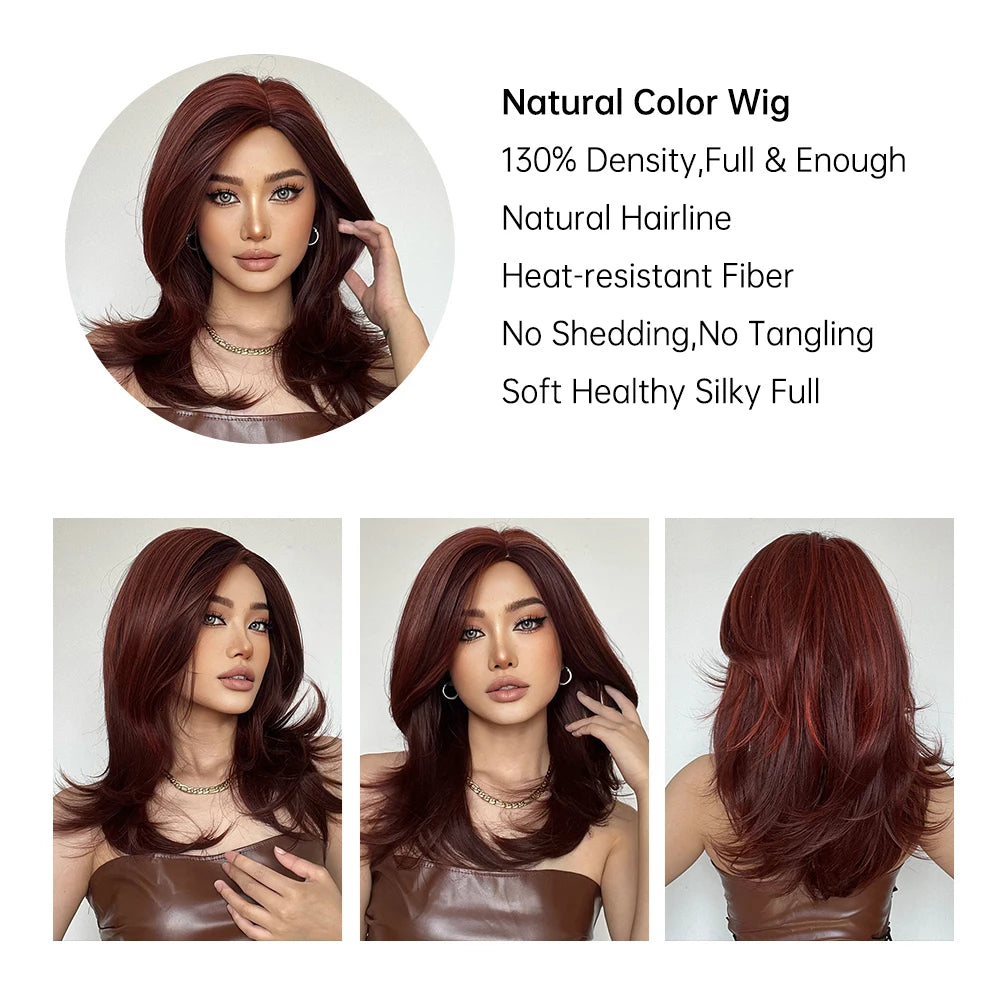 ELEMENT Synthetic Wig Medium Wavy Hair Brown Mixed Blonde Wigs for Women Daily Party Cool Heat Resistant Breathable Headband, Hair style