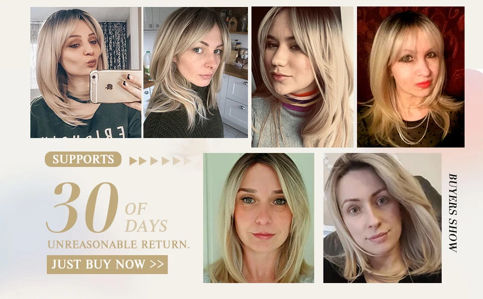 ALAN EATON Long Blonde Wig for Women Synthetic Hair Wigs with Fringe Ombre Color with Dark Roots Layered We Heat Resistant Hair Style