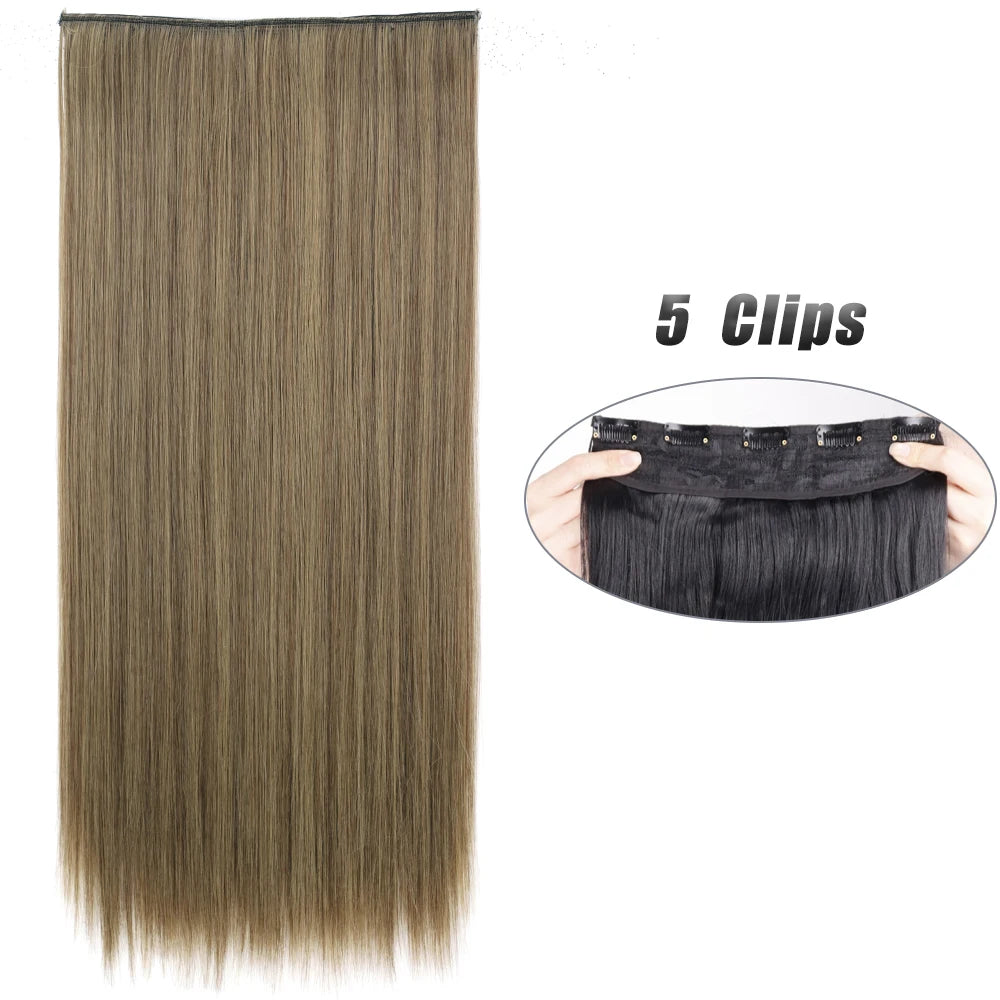 Synthetic Wig 5 Clip In Hair Accessories and Extensions Long Straight Wigs Hair Style Hairpiece Black Brown Blonde 80CM Natural Fake Hair For Women