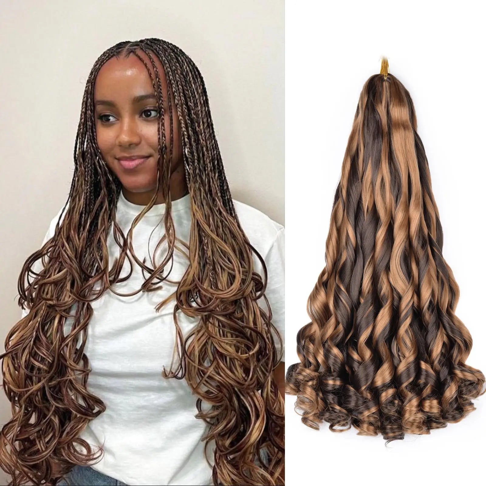 French Curly Braiding Hair Wigs 22Inch Synthetic Curly Braiding Wig Hair Pre Stretched Loose Wavy Curl Braiding Hair Accessories and Extensions For Women