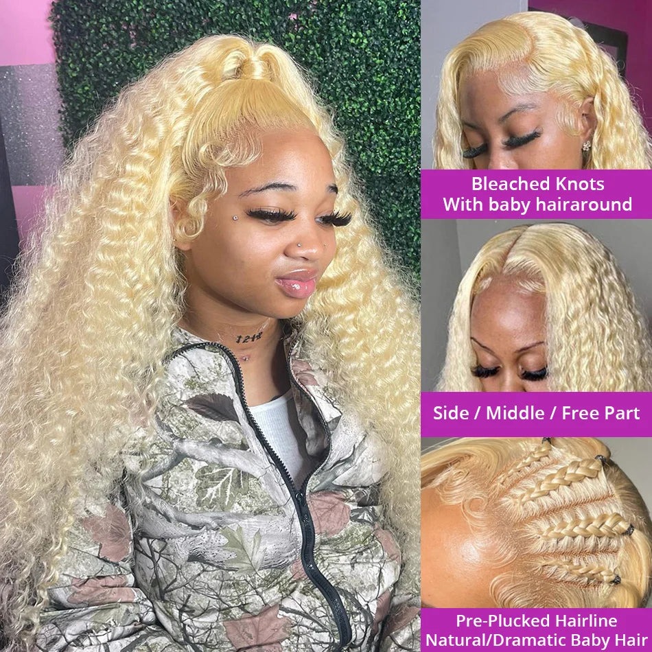 613 Hd Lace Frontal Wig 13X6 Blonde Curly Water Deep Wave Frontal Hair Style Wigs 13X4 Hd Lace Front Pre Plucked Human Hair Wigs 30 38 Inch