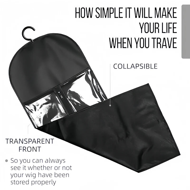 Wig Storage Bag With Hanger Holder Case Hair Wigs Pouch Water Dust-Proof Organizer Protect For Professional Hair Extensions and Accessories