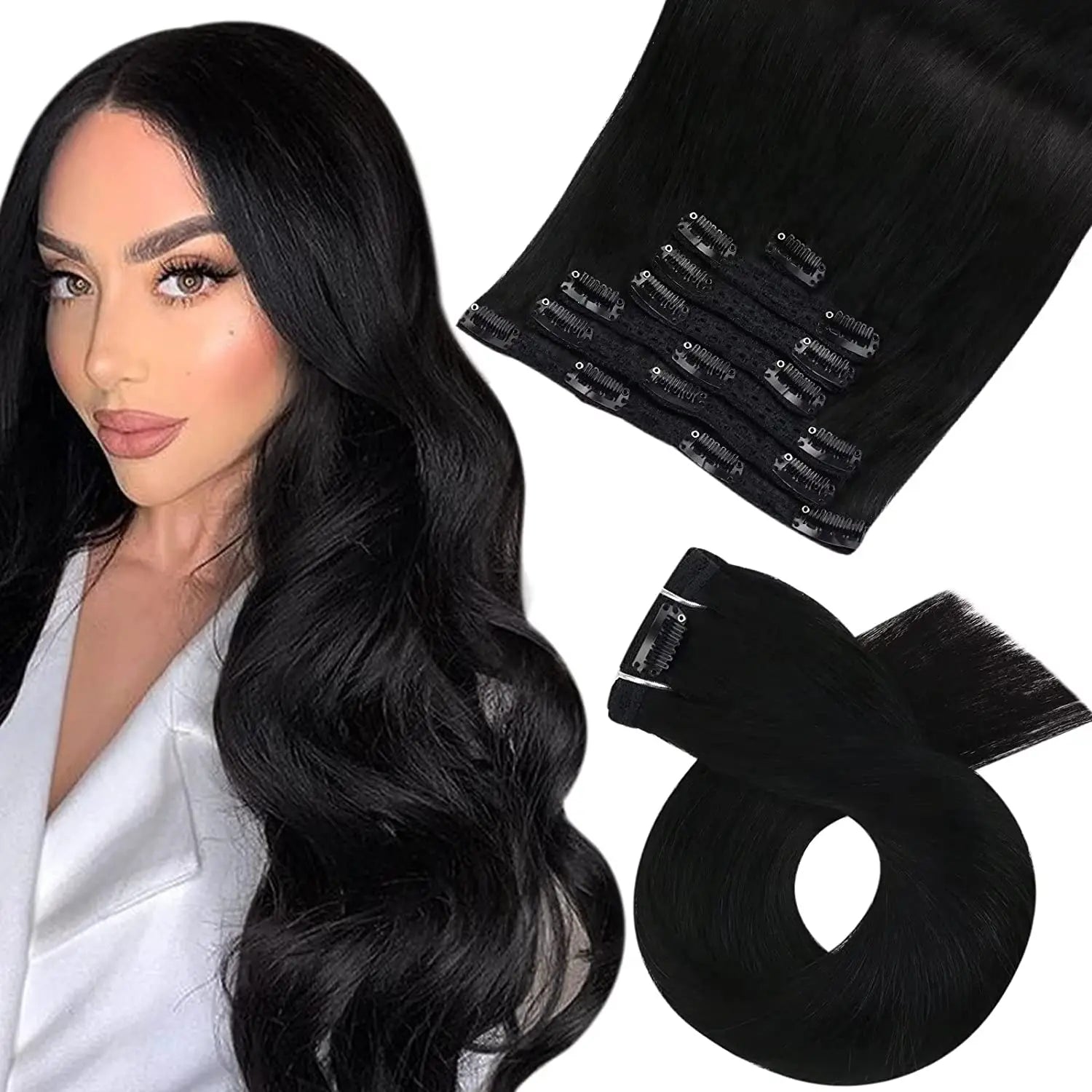 [Hot Sale] Moresoo Clip in Wigs Hair Extensions Real Natural Hair Remy Straight Wig Set 5&7 Pcs Brazilian Clip in Human Hair Extensions and Accessories