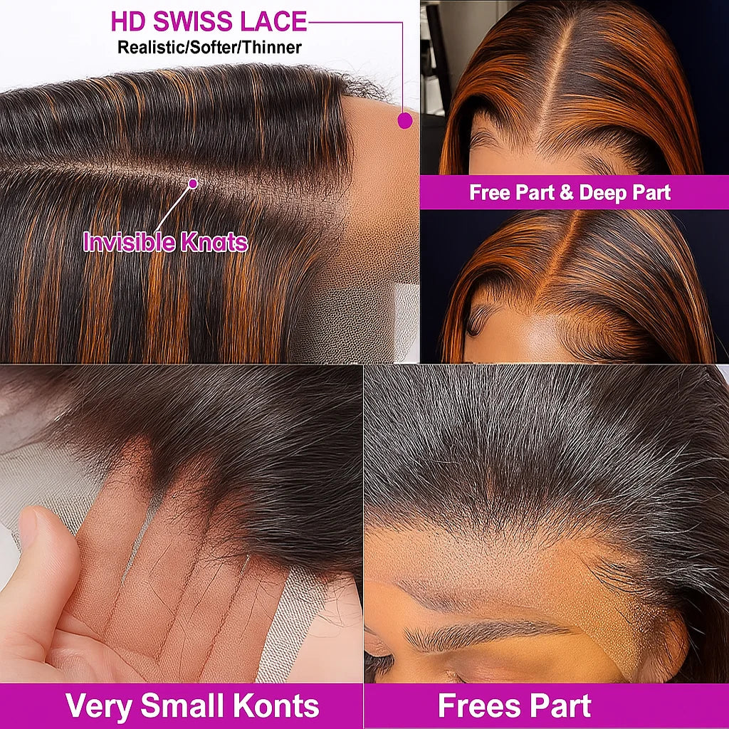 Highlight Colored 13x4 Lace Frontal Wig Silky Straight Human Hair Style Wigs Front Short Bob Wigs Pre Cut Glueless Straight Bob Wigs