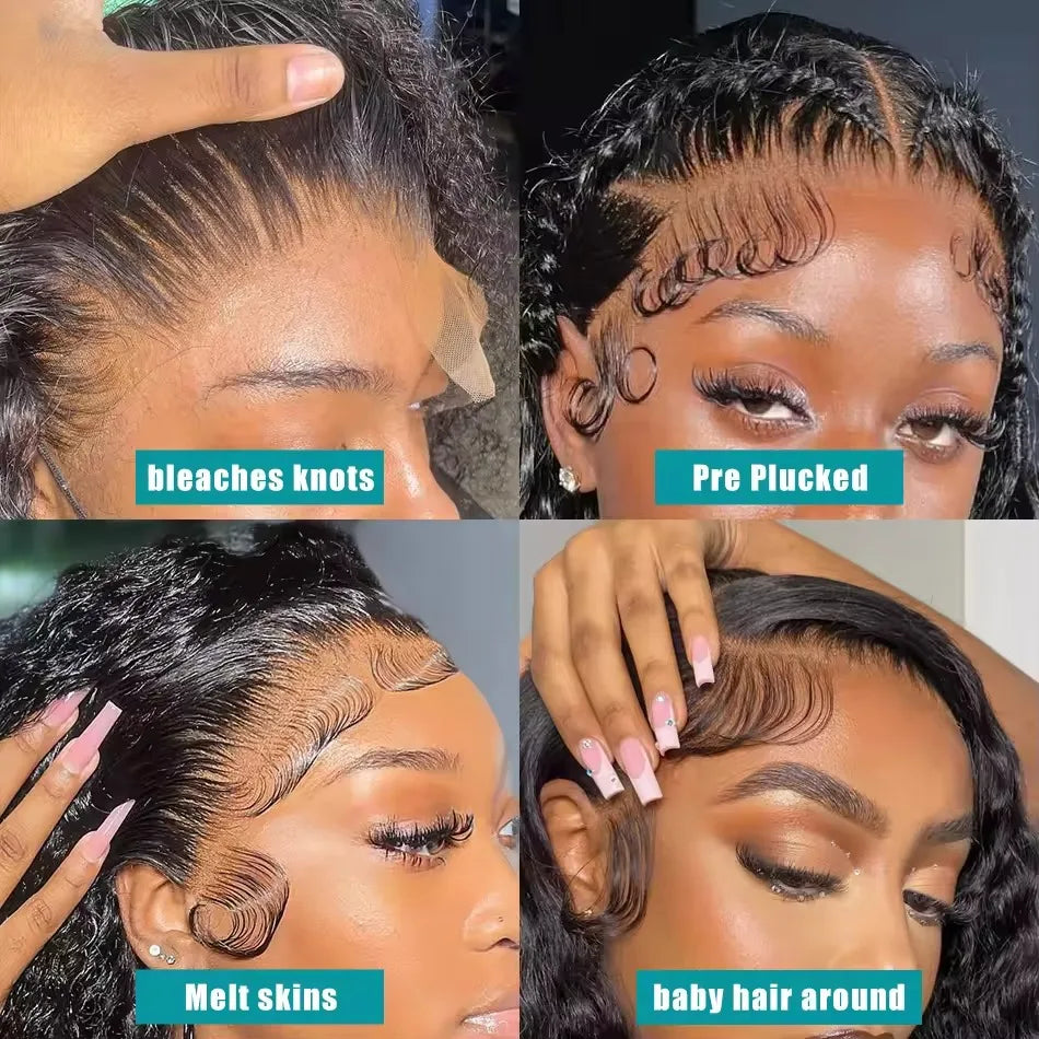 Nexora Curly Wigs 1b Black Wig Water Wave 360 human hair full lace wig Deep Wave Inviscid Strap Glueless Lace Wigs Bleached Knotted
