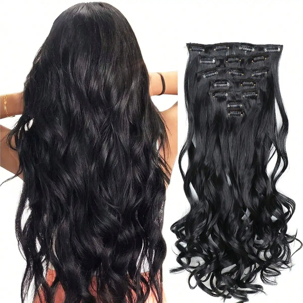 Clip In Wig Hair Extensions 7 PCS Full Head 22 Inch Long Curly Wavy Synthetic Hair Wigs Pieces Natural Wavy For Women Girls Hair Style