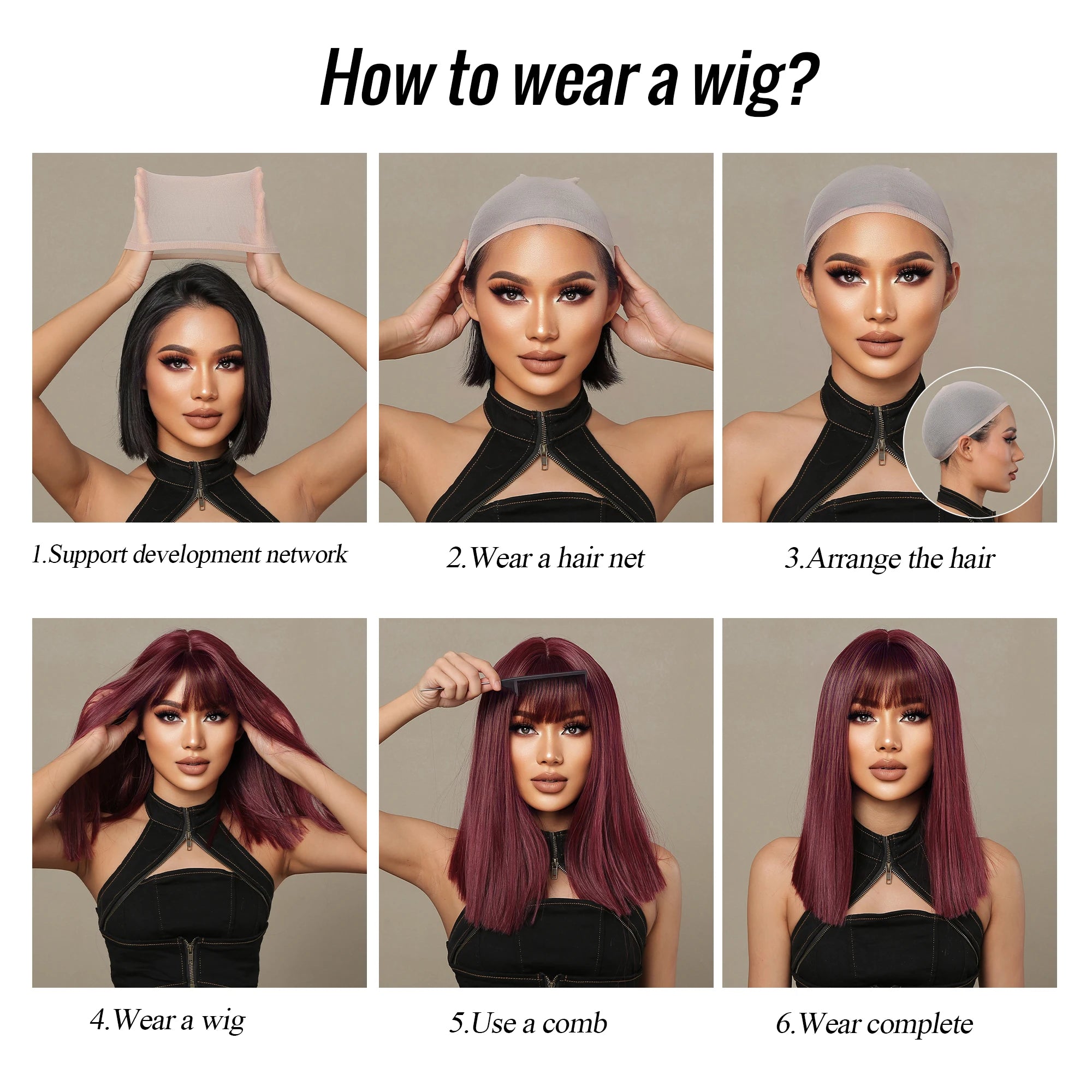 Straight Black Bob Synthetic Wig with Bangs Medium Long Cosplay Layered Hair Wigs for Woman Natural Hair Daily Wigs Hair Style Heat Resistant