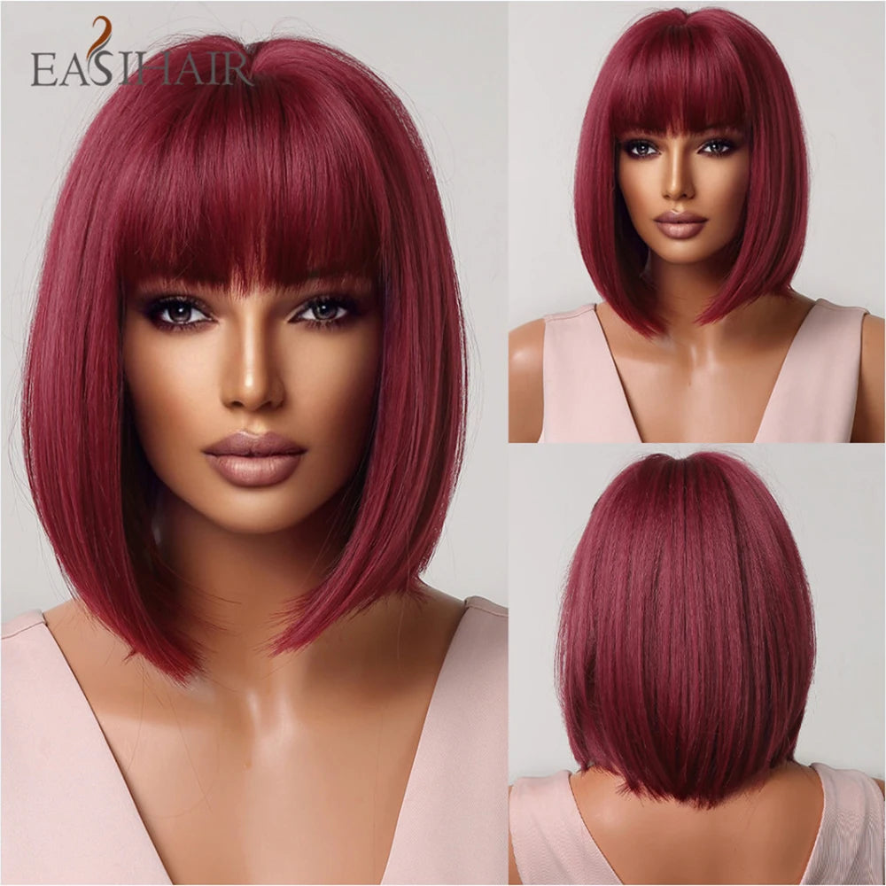 EASIHAIR Synthetic Bob Wig with Bang Short Straight Light Blonde Beige Natural Wigs Hair for Women Daily Cosplay Heat Resistant