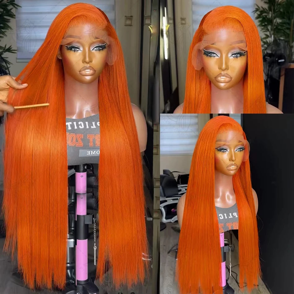 250 Density Ginger Hd Lace Wig 13x6 Human Hair Wig Straight Hd Lace Frontal Wig 13x6 100% Brazilian Pre Plucked Wigs For Women ﻿
