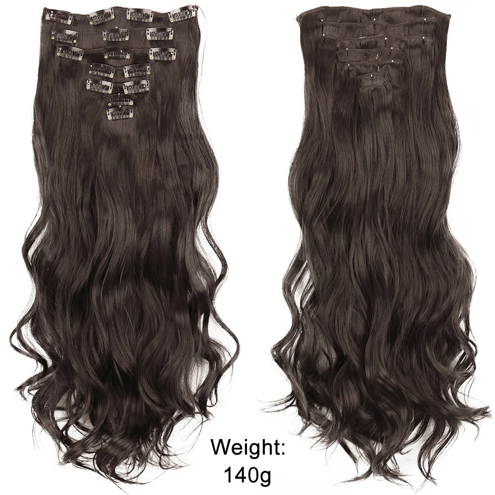7Pcs/Set 16 Clips Wig Hair Accessories Extension Black Long Straight Natural Hair Wigs Ombre Hairpiece Heat Resistant Fiber For Women Hair Style