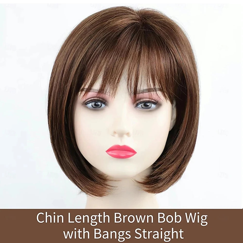 HAIRJOY Synthetic Hair Short Brown Bob Wigs with Bangs for Women  Daily Party Wig