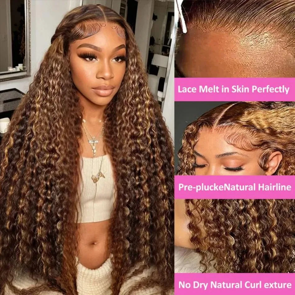 P427 Highlight Wig Human Hair Style Wigs Hd Lace Wig 13X6 Human Hair Deep Wave Frontal Wig Curly P1B30 Lace Front Hair Wigs Brazilian 250 Density