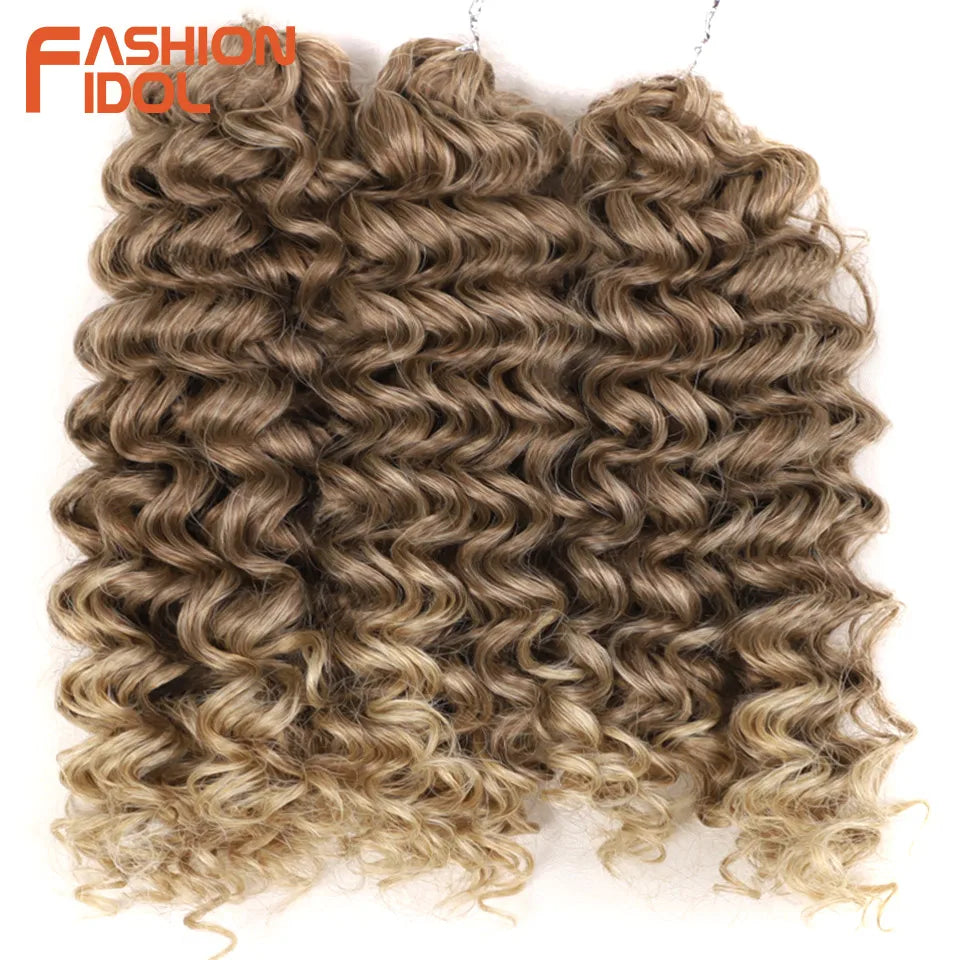 FASHION IDOL 300g 3pcs Wig Passion Twist Braiding Hair Wigs Synthetic 12 Inch Crochet Hair Ombre Blonde Afro Kinky Curly Hair Extensions and Accessories
